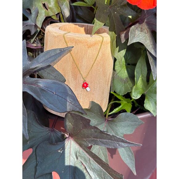 Whimsy Necklace:  Gold Plated Mini Mushroom, Blue Sneaker, Black Kitty.  Unique! - Picture 16 of 16